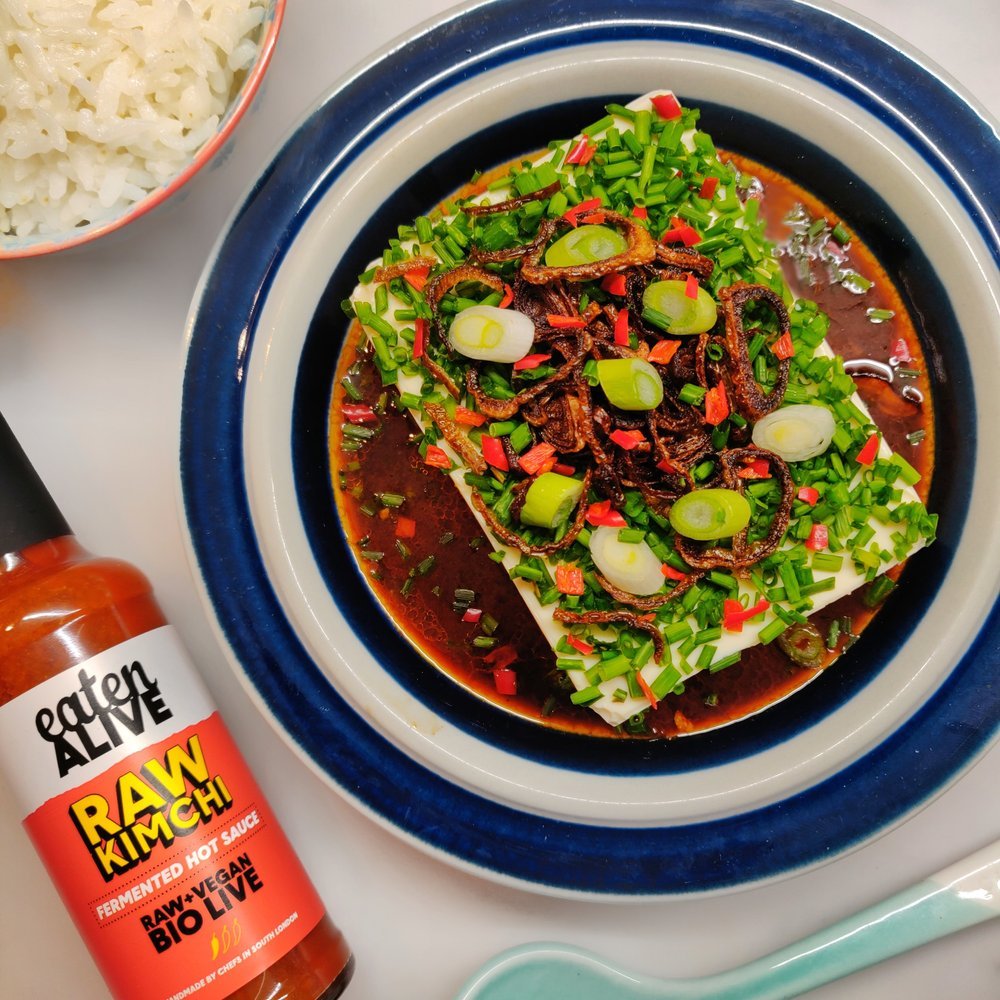 5 minute Silken Tofu & Raw Kimchi Sauce Dressing - eaten-alive